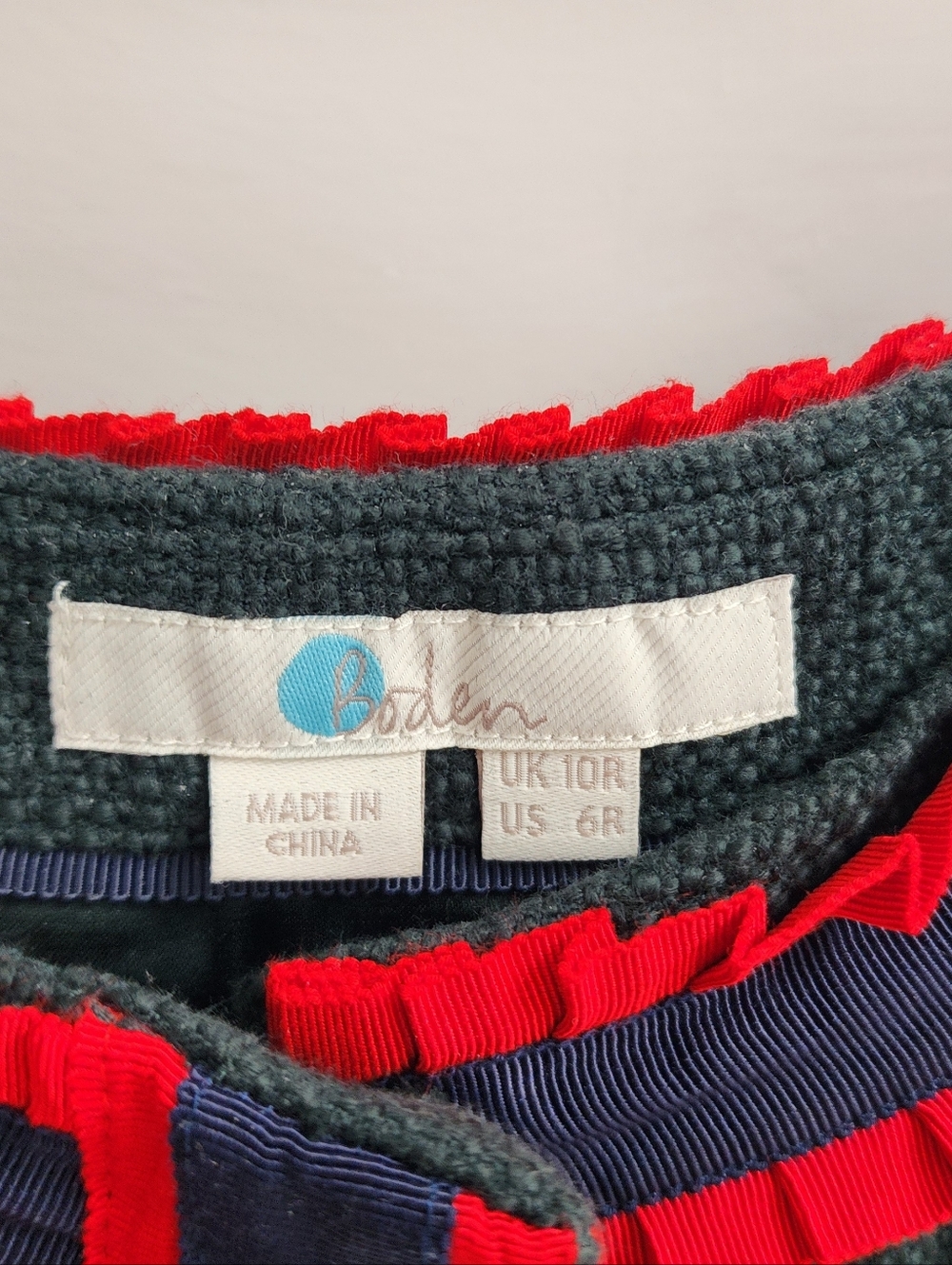 Boden Green Mini Dress with Red Trim - Picture 3 of 4